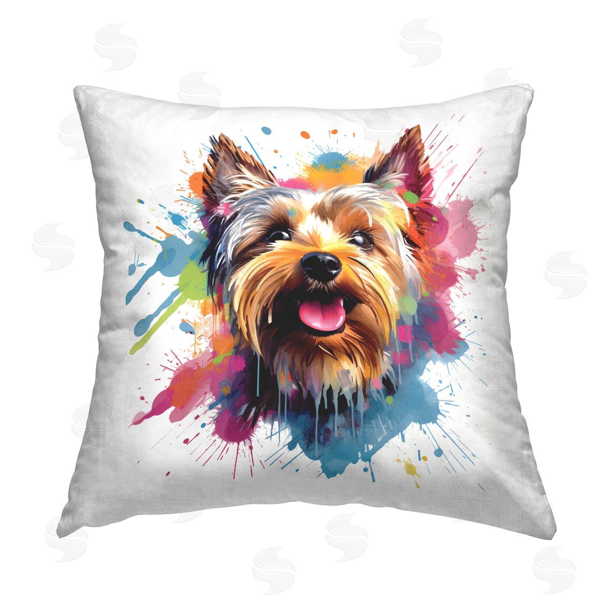 MB Cunningham Bold Hued Yorkie Printed Plush Polyester Throw Pillow