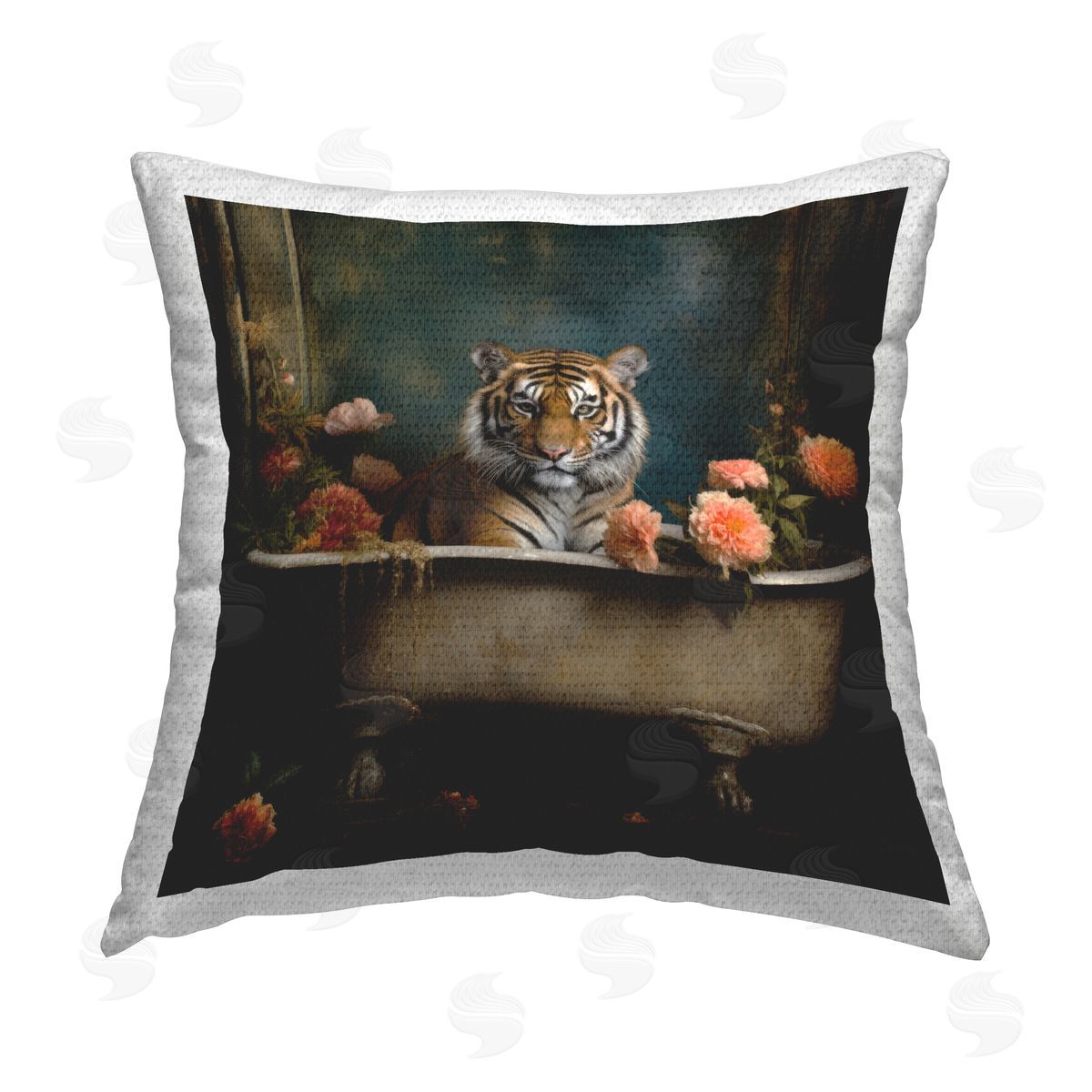 Lazar Studio Tiger in Antique Tub Outdoor Quick-Dry Polyester Printed Throw Pillow