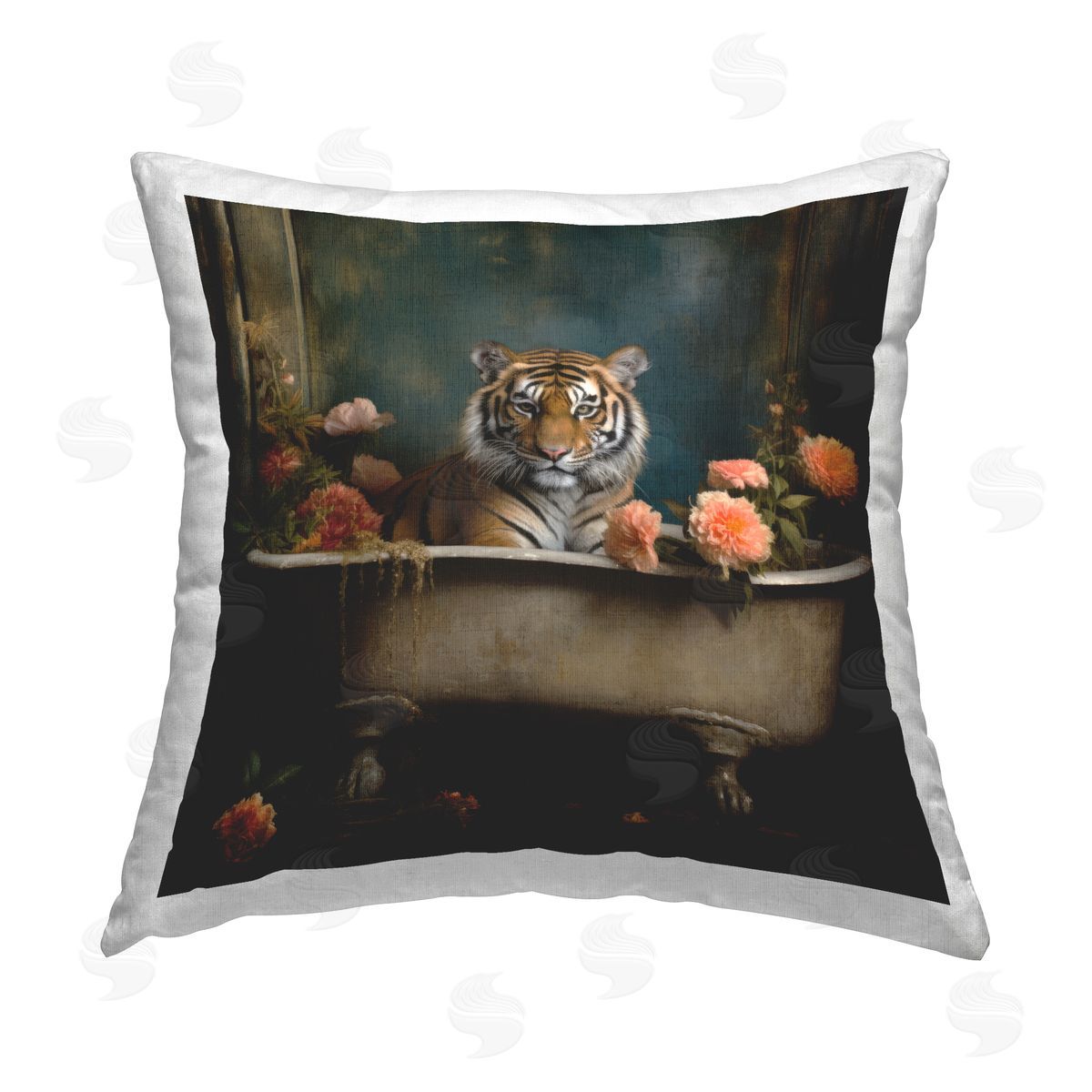 Lazar Studio Tiger in Antique Tub Printed Plush Polyester Throw Pillow