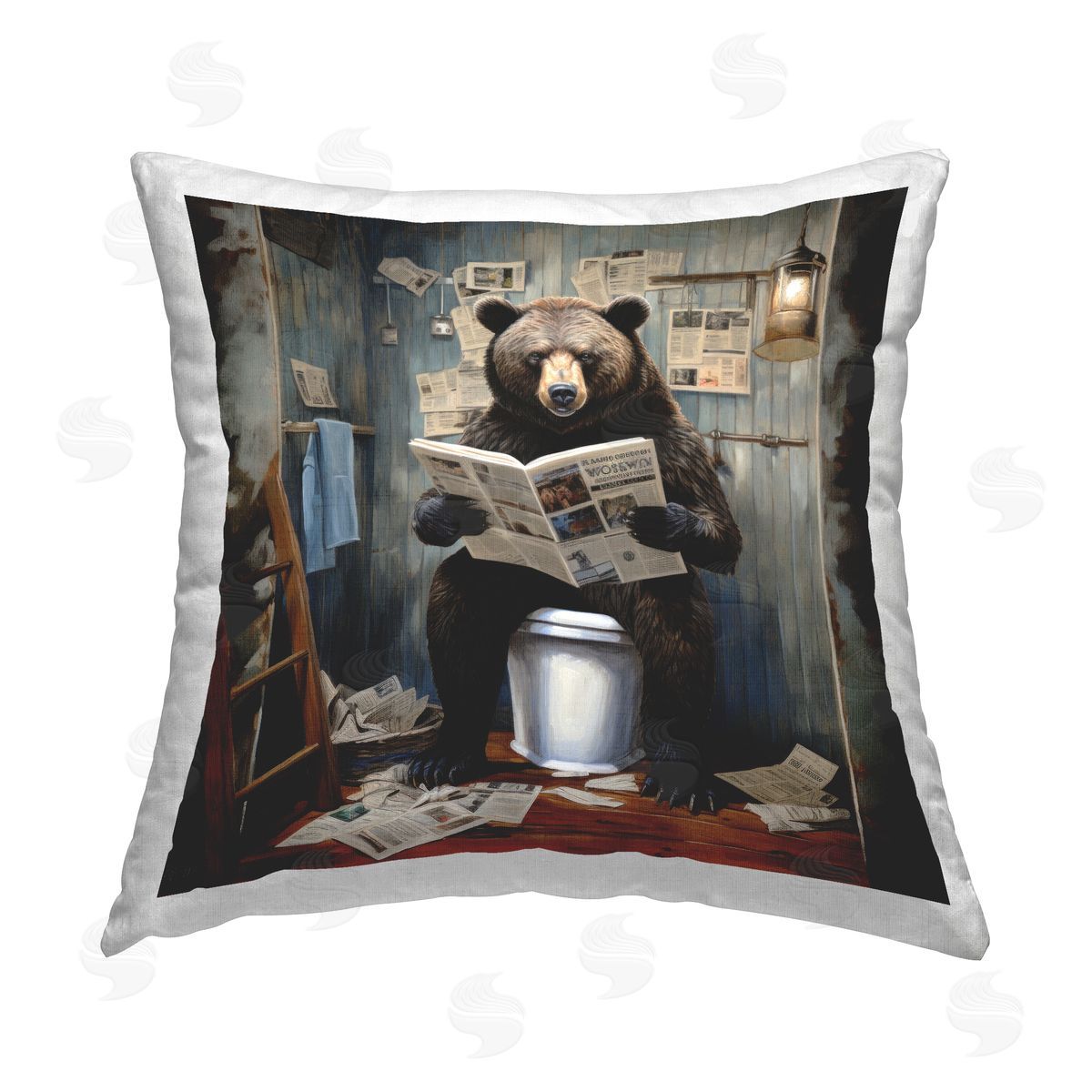 Lazar Studio Bear in Rustic Bathroom Printed Plush Polyester Throw Pillow