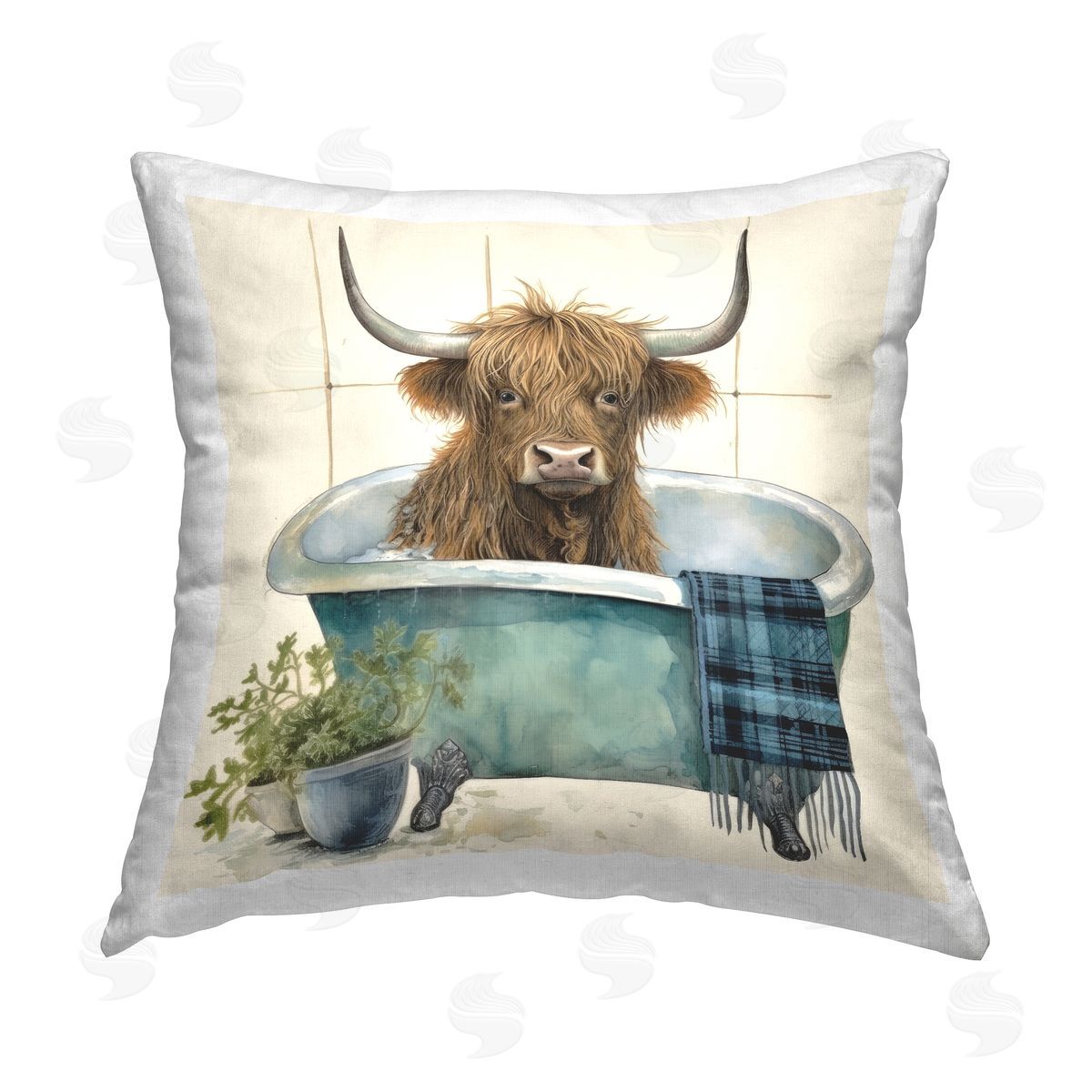 Lazar Studio Country Cow Bathtub Printed Plush Polyester Throw Pillow