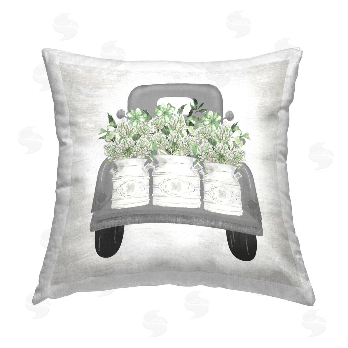 Lettered and Lined Rustic Pickup with Shamrocks Printed Plush Polyester Throw Pillow