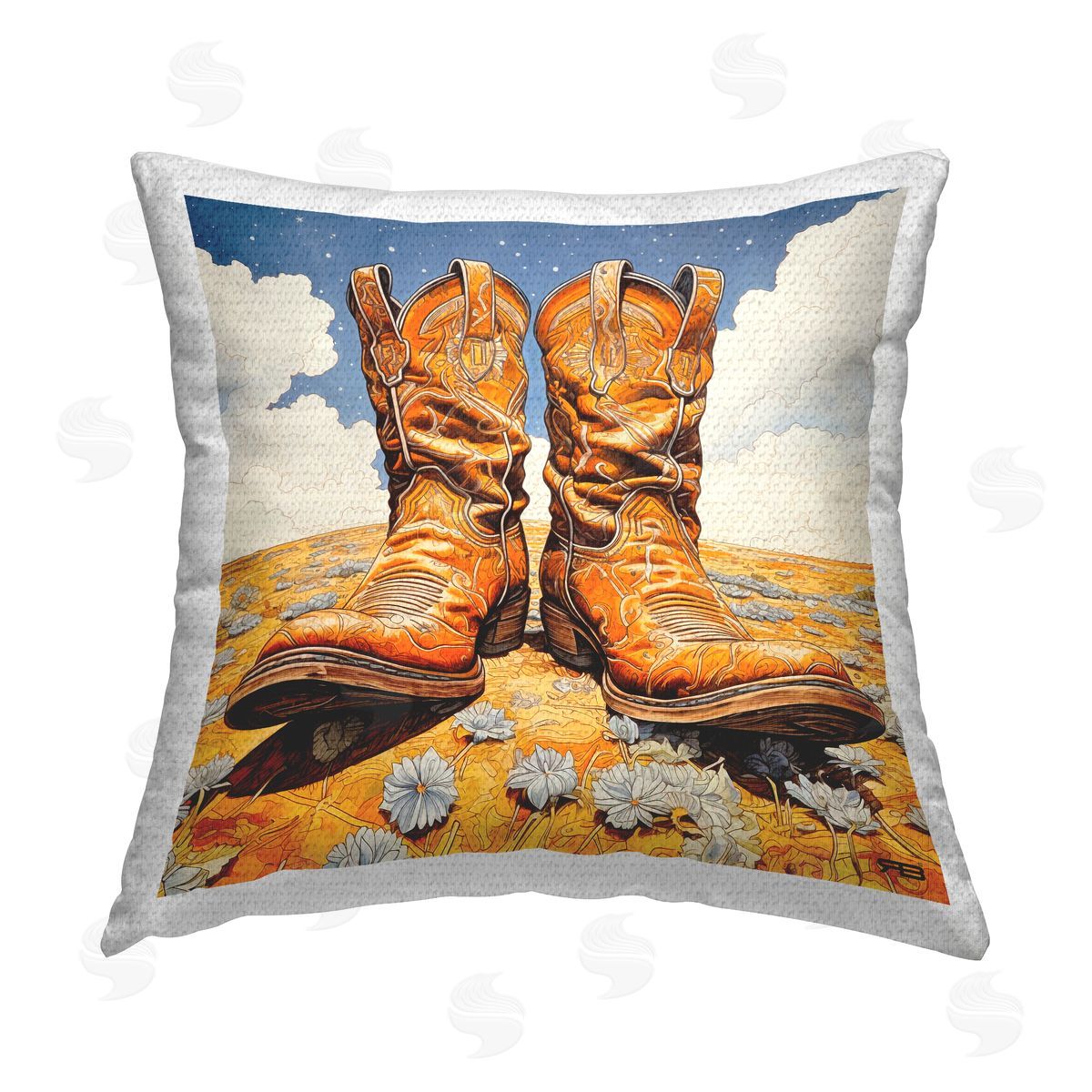 RB Rodeo Boots & Daisies Outdoor Quick-Dry Polyester Printed Throw Pillow