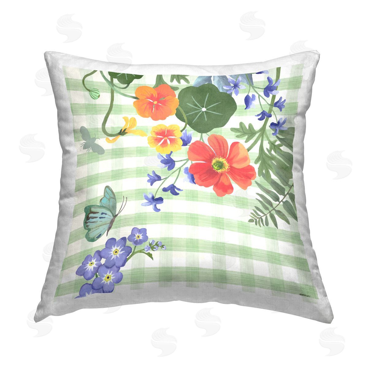 Jennifer Brinley rep. Levison Designs Botanicals on Gingham Printed Plush Polyester Throw Pillow