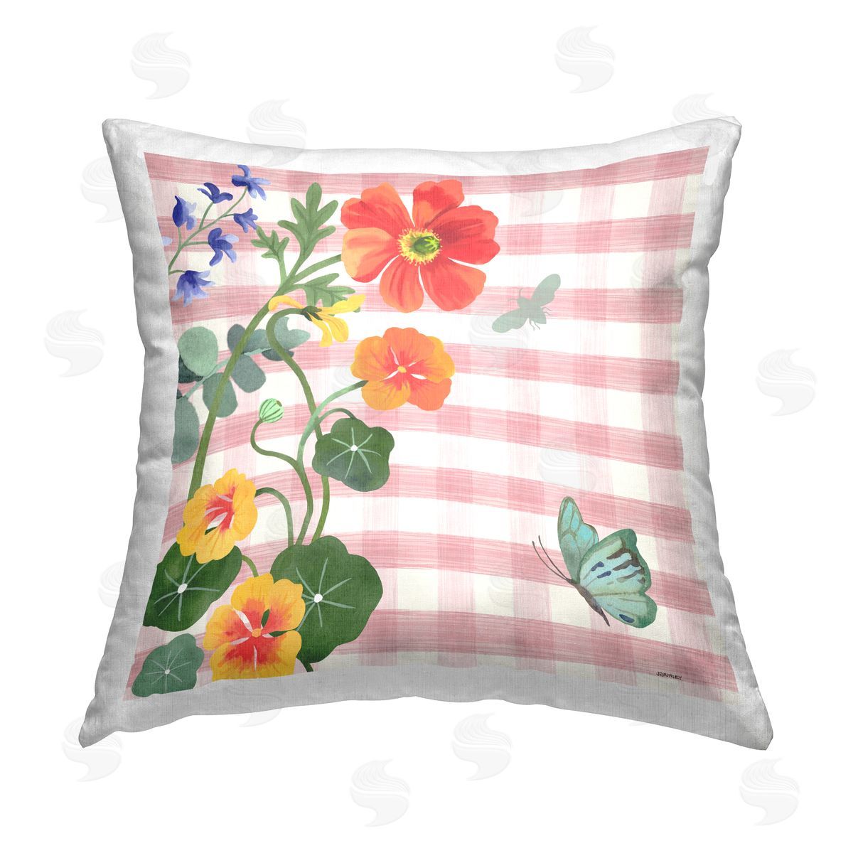 Jennifer Brinley rep. Levison Designs Florals & Pink Gingham Printed Plush Polyester Throw Pillow
