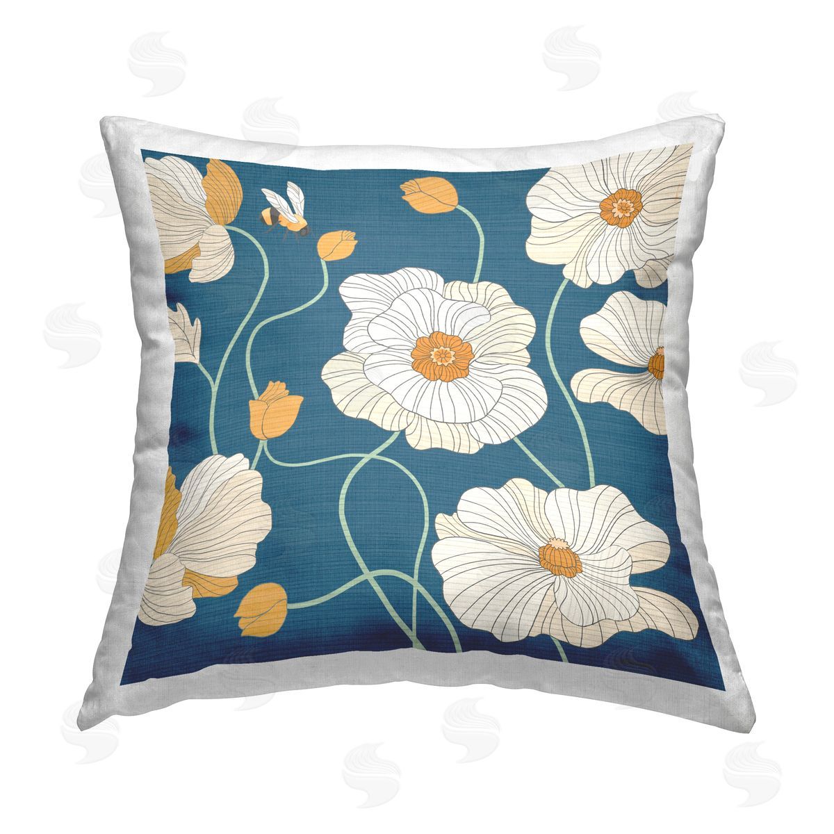 Jennifer Brinley rep. Levison Designs Poppy Flowers on Blue Printed Plush Polyester Throw Pillow