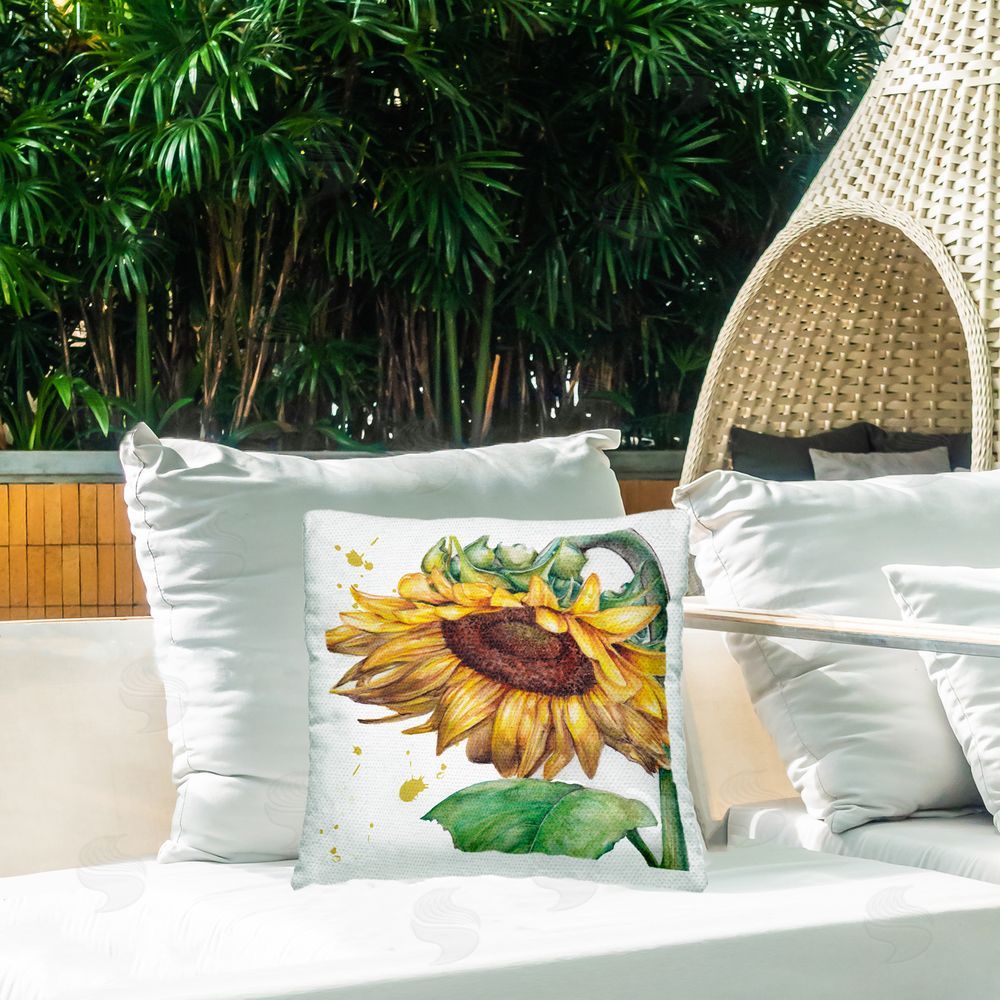 Studio 731 rep. Levison Designs Drooping Sunflower Bloom Outdoor Quick-Dry Polyester Printed Throw Pillow in Back Yard