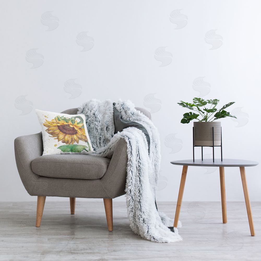 Studio 731 rep. Levison Designs Drooping Sunflower Bloom Printed Plush Polyester Throw Pillow On Chair