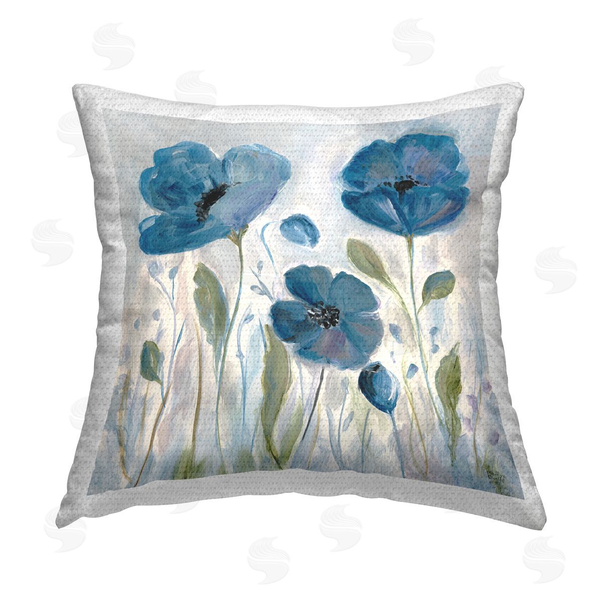 Marilyn Dunlap Poppy Garden on Grey Outdoor Quick-Dry Polyester Printed Throw Pillow
