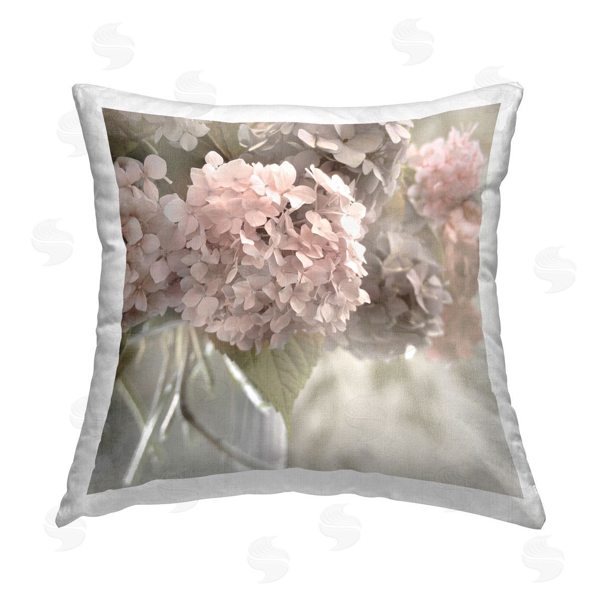 Irene Weisz Detailed Pink Hydrangea Printed Plush Polyester Throw Pillow