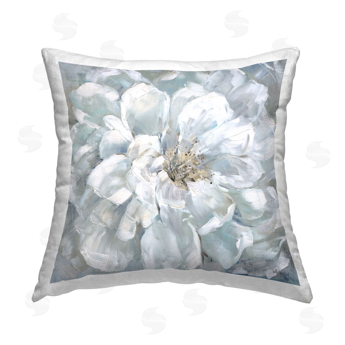 Sally Swatland Abstract White Dahlia Printed Plush Polyester Throw Pillow