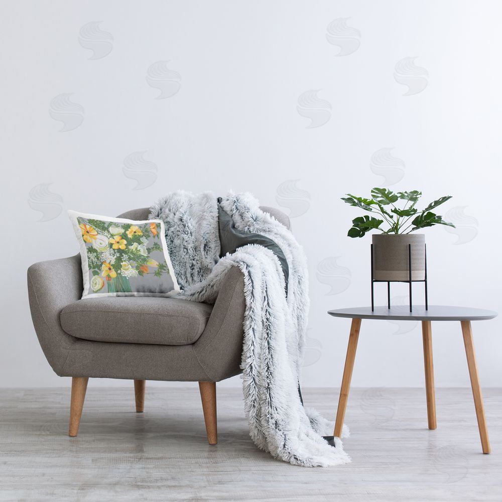 Fab Funky Blooming Bold Bouquet Printed Plush Polyester Throw Pillow On Chair