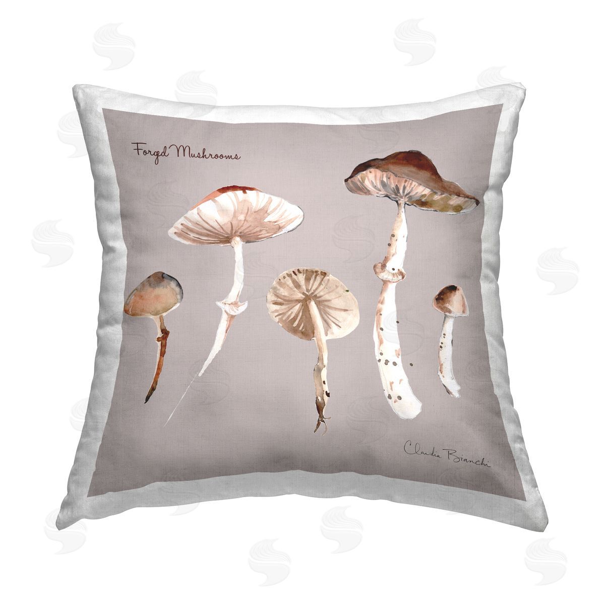 Claudia Bianchi Foraged Mushroom Diagram Printed Plush Polyester Throw Pillow