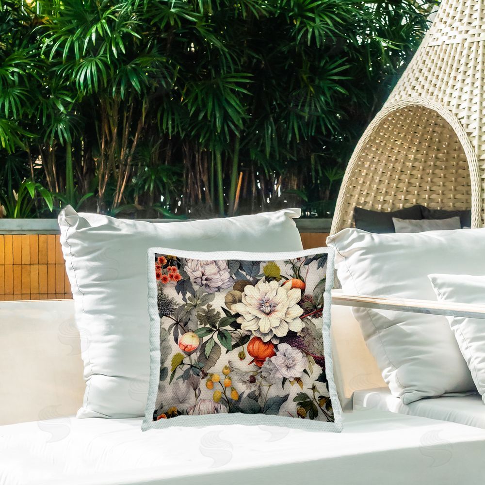 Lazar Studio Vintage Flowers & Fruit Outdoor Quick-Dry Polyester Printed Throw Pillow in Back Yard