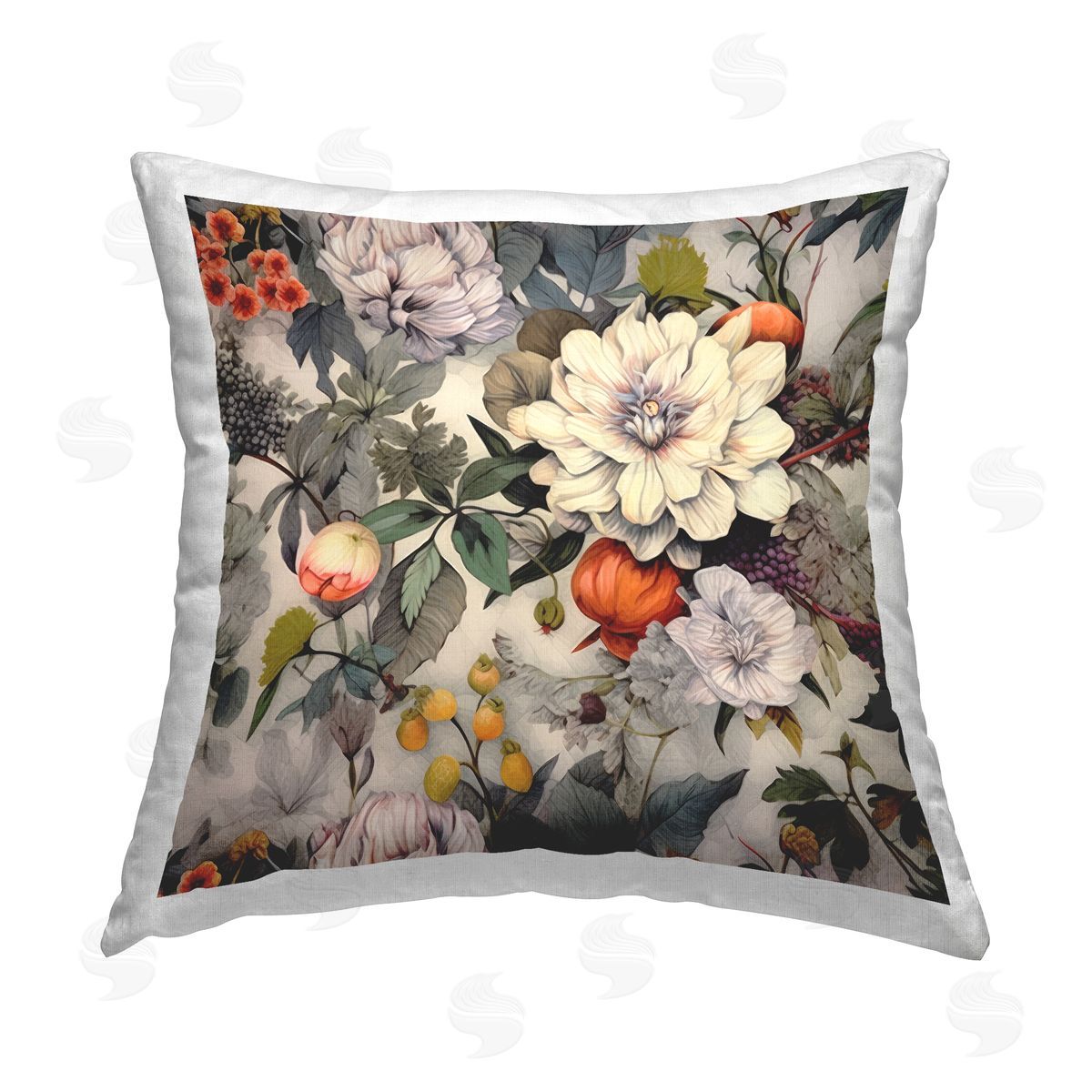 Lazar Studio Vintage Flowers & Fruit Printed Plush Polyester Throw Pillow