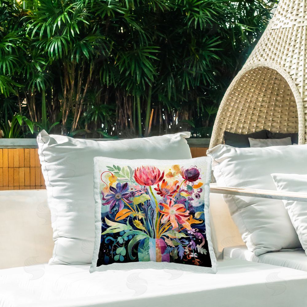 Lazar Studio Expressive Blooming Bouquet Outdoor Quick-Dry Polyester Printed Throw Pillow in Back Yard