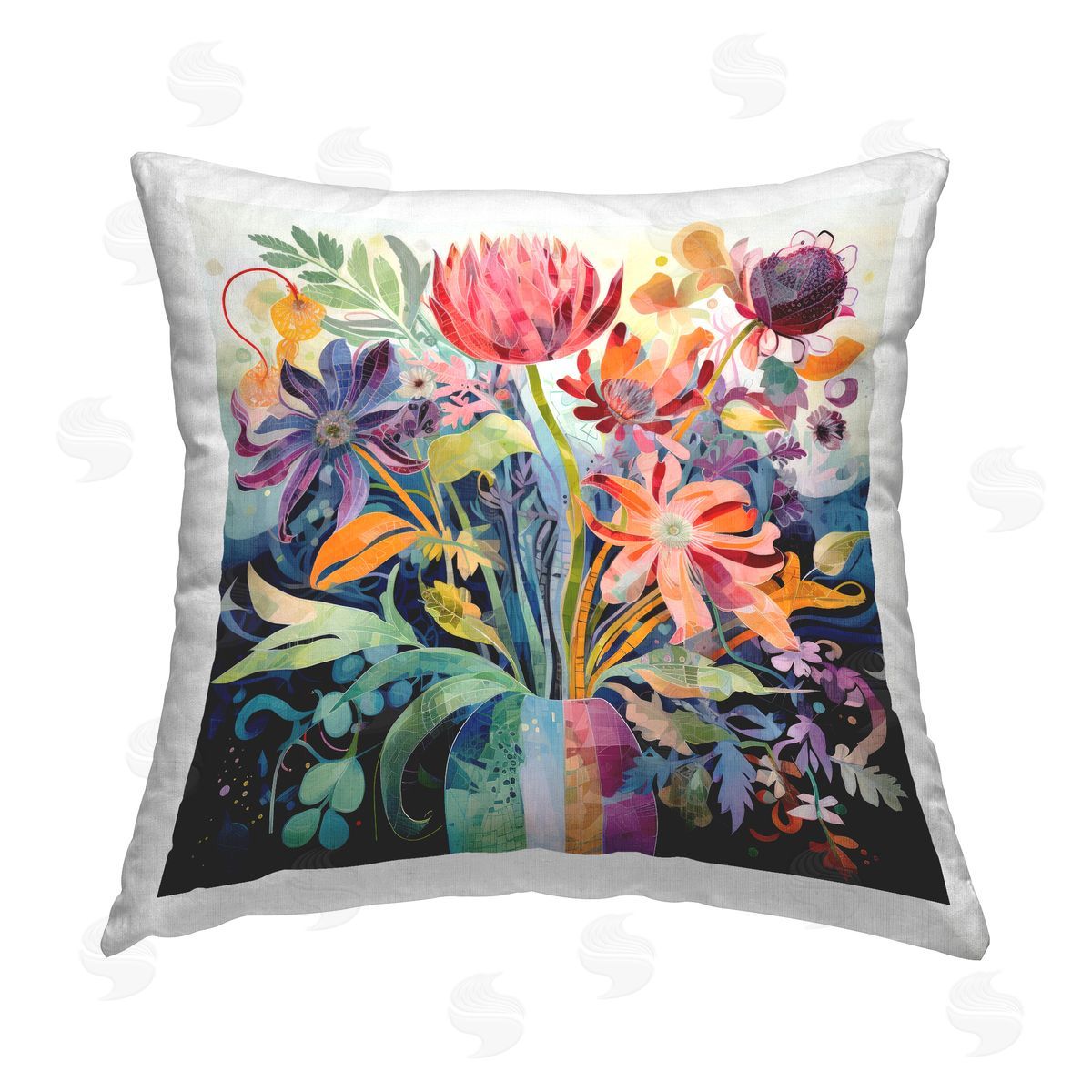 Lazar Studio Expressive Blooming Bouquet Printed Plush Polyester Throw Pillow