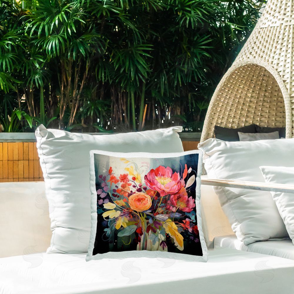 Lazar Studio Dynamic Modern Bouquet Outdoor Quick-Dry Polyester Printed Throw Pillow in Back Yard
