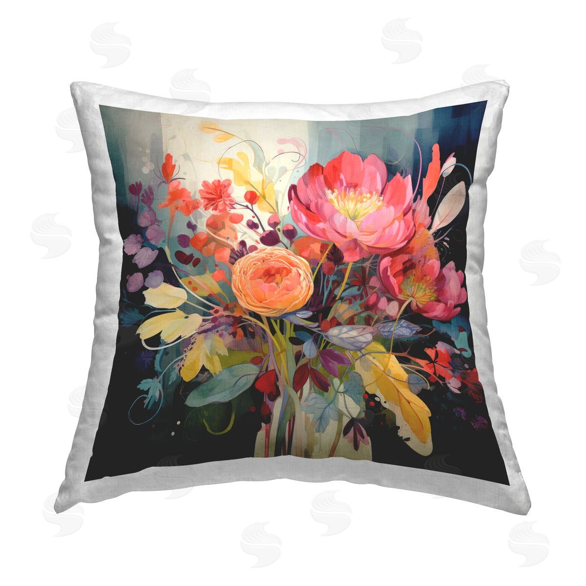Lazar Studio Dynamic Modern Bouquet Printed Plush Polyester Throw Pillow