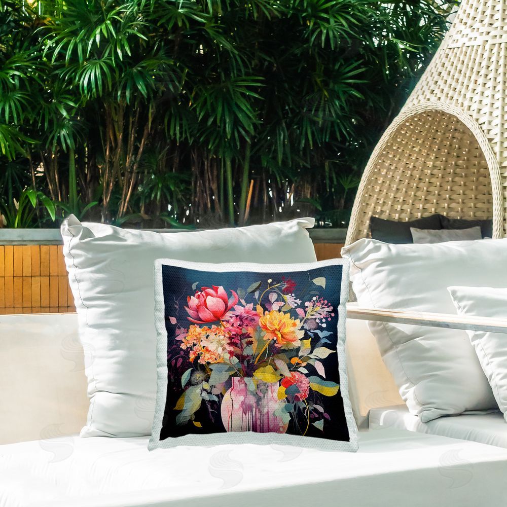 Lazar Studio Modern Alluring Flowers Outdoor Quick-Dry Polyester Printed Throw Pillow in Back Yard