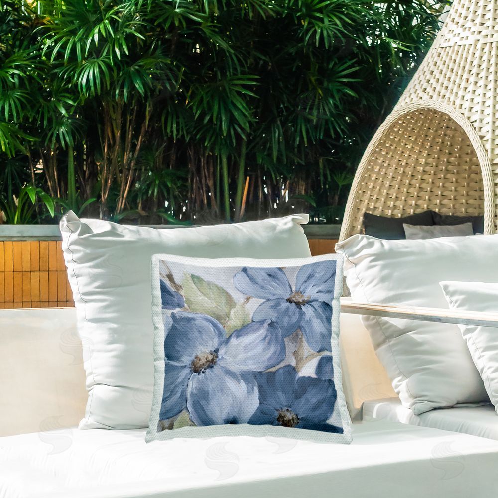 Lanie Loreth Silently Blue Bloom Outdoor Quick-Dry Polyester Printed Throw Pillow in Back Yard