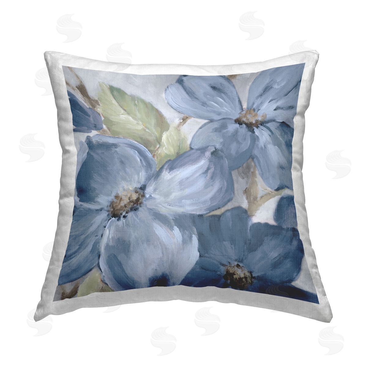 Lanie Loreth Silently Blue Bloom Printed Plush Polyester Throw Pillow