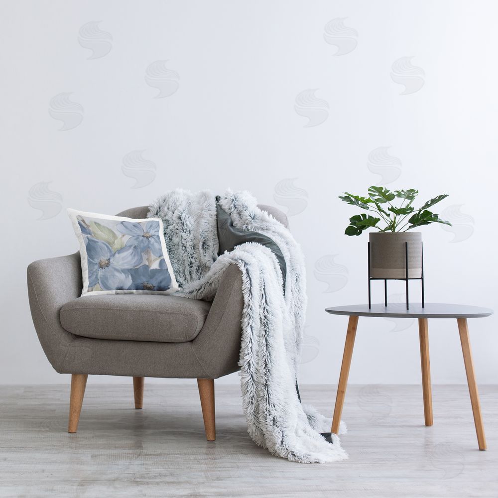 Lanie Loreth Silently Blue Bloom Printed Plush Polyester Throw Pillow On Chair