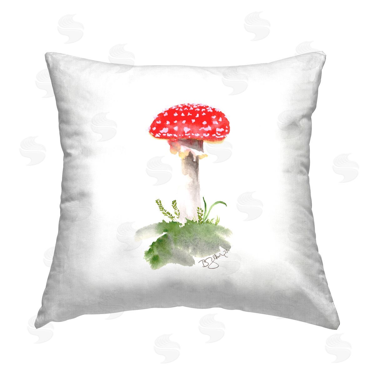 Two If By Sea Studios Red Mushroom on White Printed Plush Polyester Throw Pillow