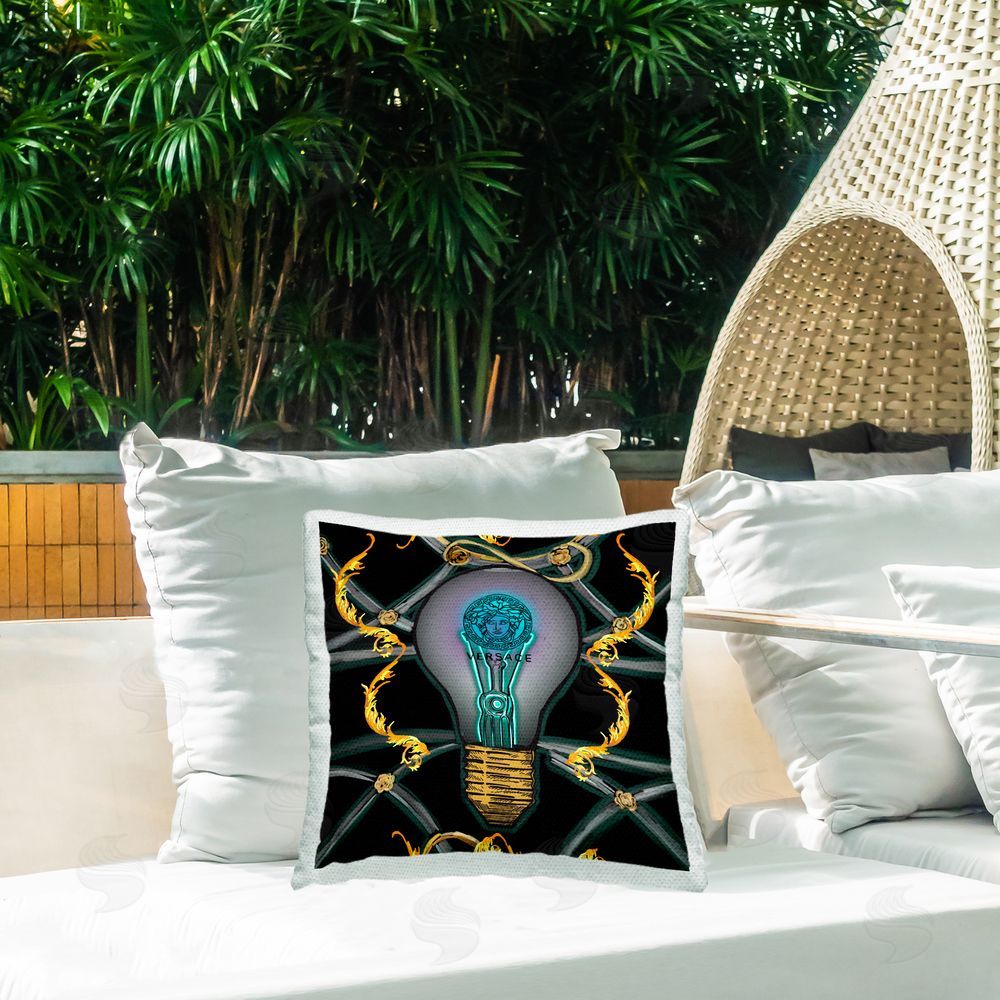 Amelia Noyes Chic Glam Lightbulb  Outdoor Quick-Dry Polyester Printed Throw Pillow in Back Yard