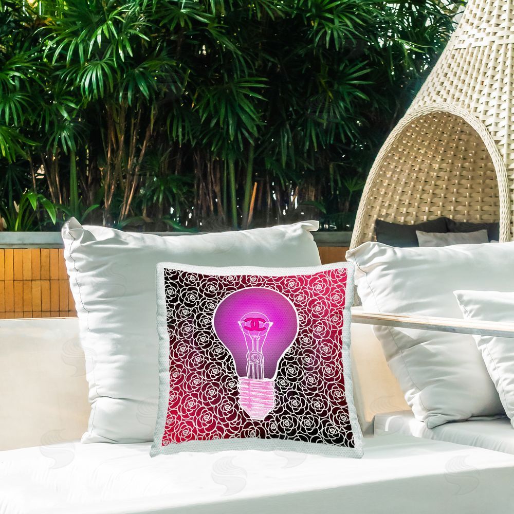 Amelia Noyes Floral Patterned Lightbulb Outdoor Quick-Dry Polyester Printed Throw Pillow in Back Yard