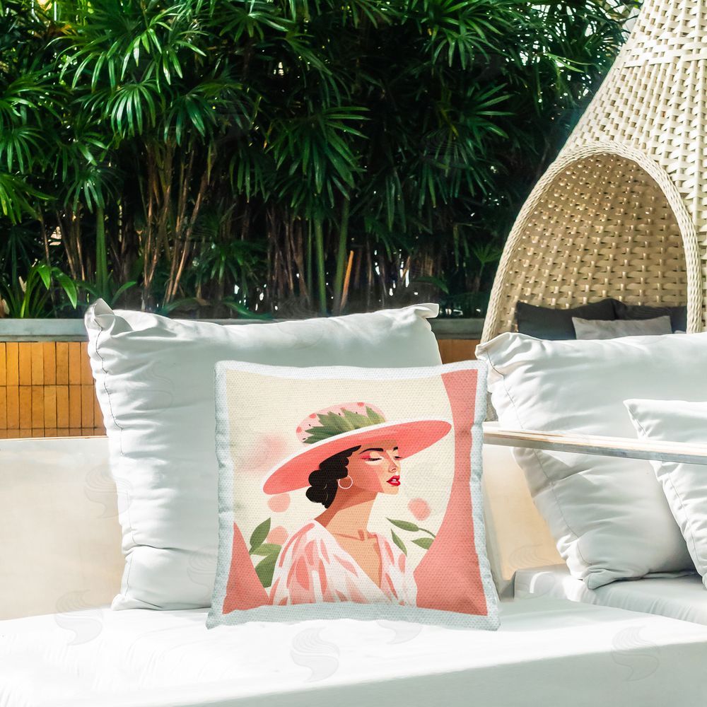 Lazar Studio Pastel Glam Fashionista Outdoor Quick-Dry Polyester Printed Throw Pillow in Back Yard