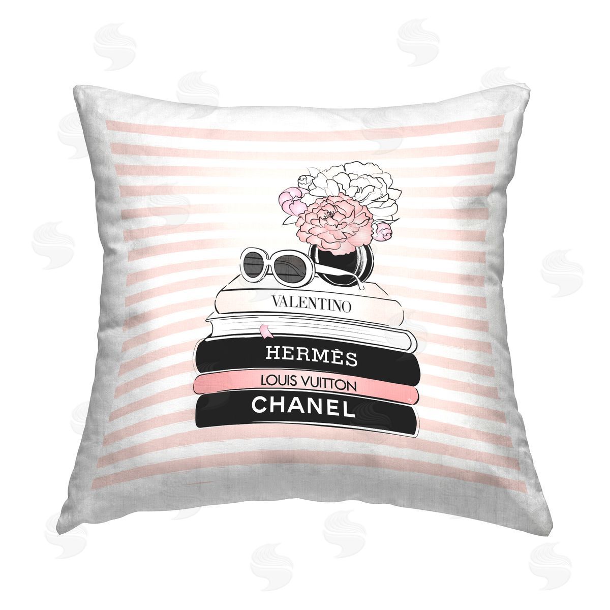 Martina Pavlova Pink Striped Fashion Bookstack Printed Plush Polyester Throw Pillow