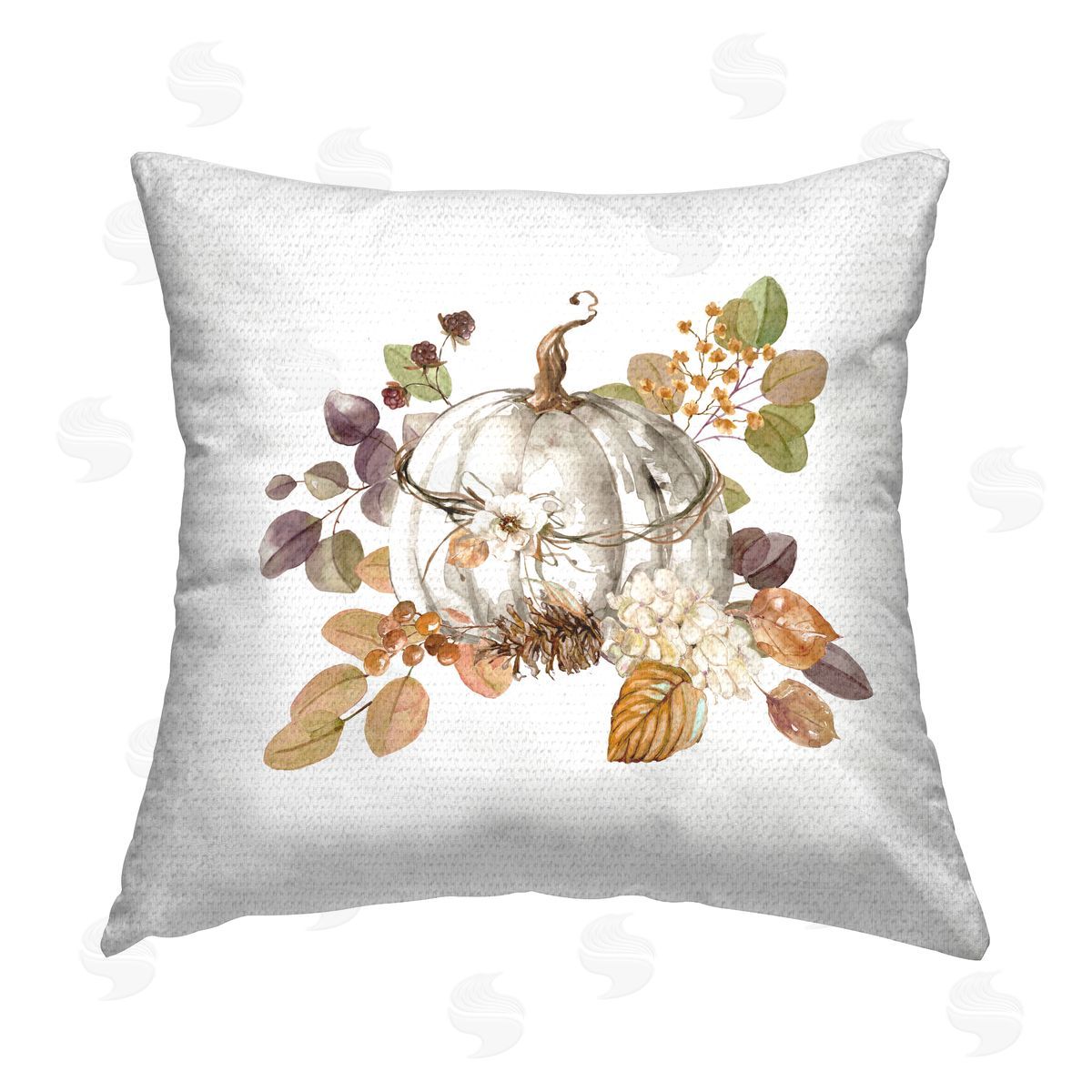 Carol Robinson Pumpkin & Florals on White Outdoor Quick-Dry Polyester Printed Throw Pillow