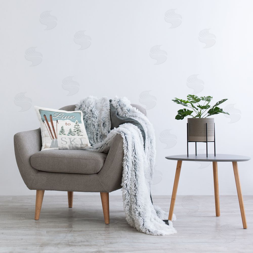 Elizabeth Tyndall Rustic Live To Ski Printed Plush Polyester Throw Pillow On Chair