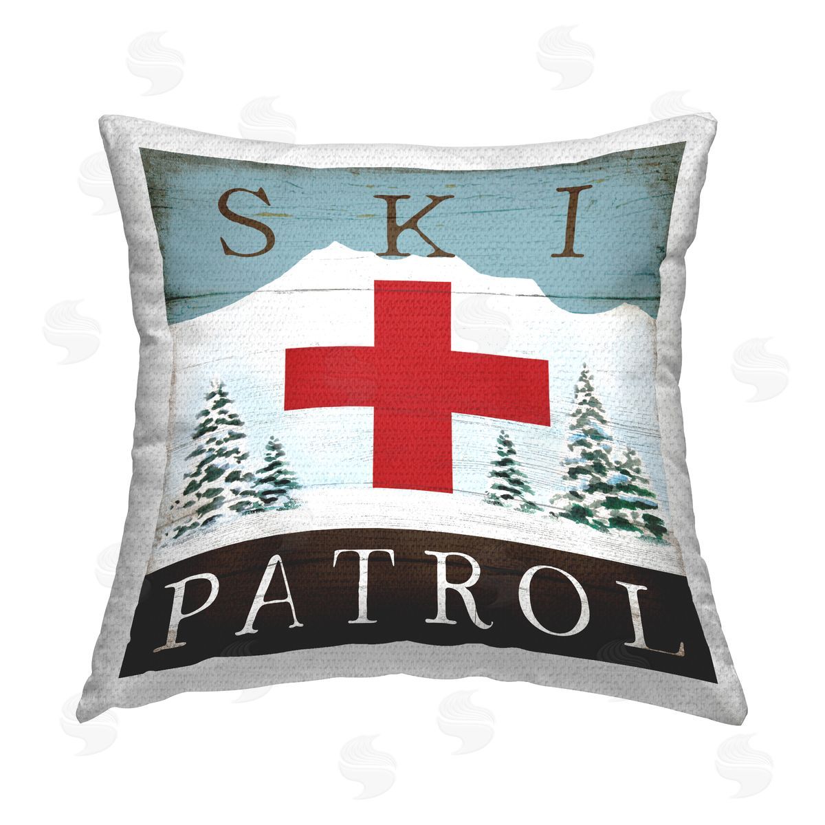 Elizabeth Tyndall Ski Patrol Rustic Symbol Outdoor Quick-Dry Polyester Printed Throw Pillow
