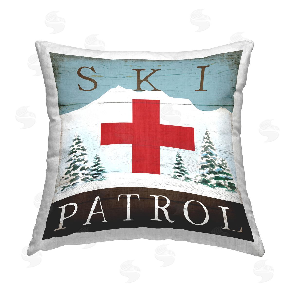 Elizabeth Tyndall Ski Patrol Rustic Symbol Printed Plush Polyester Throw Pillow