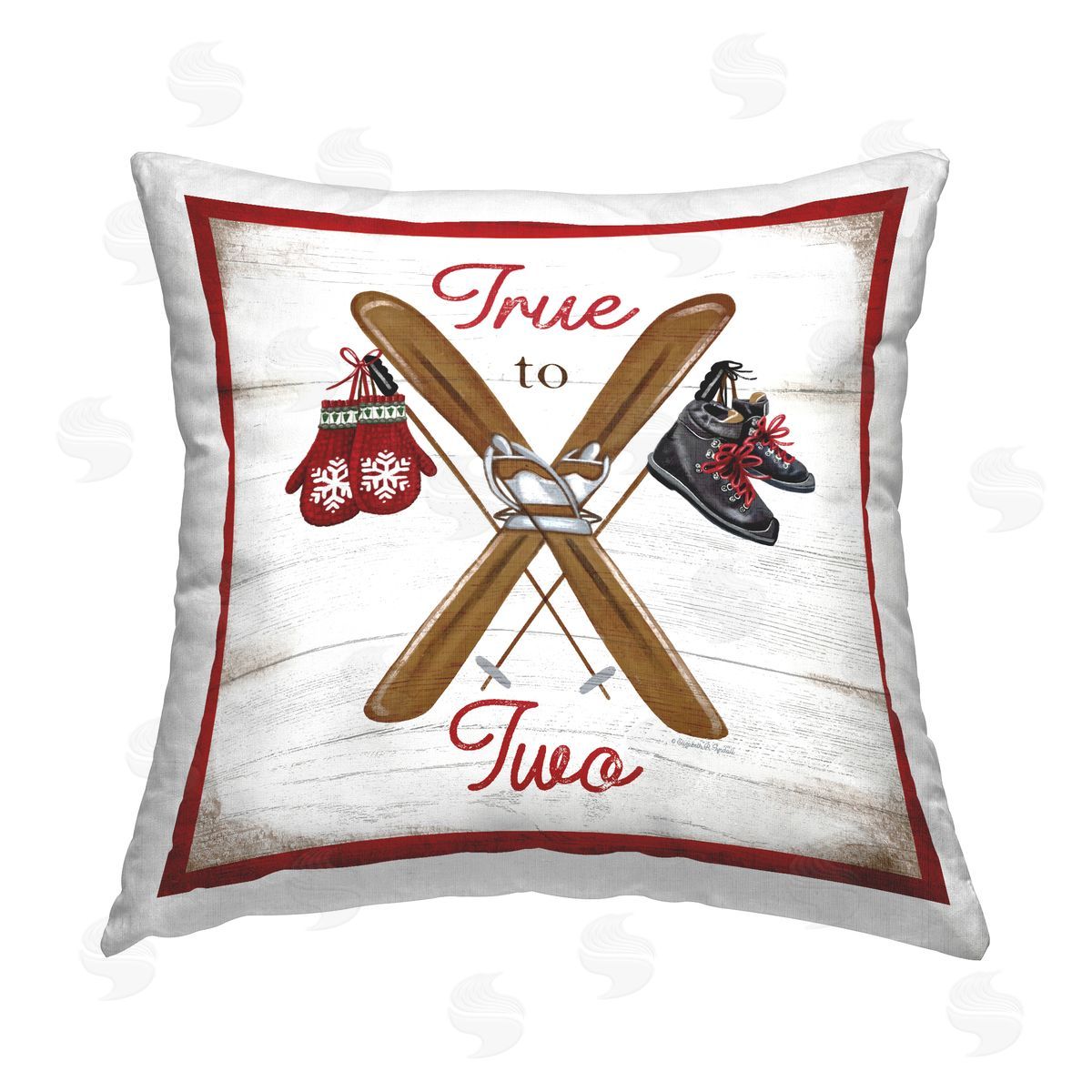 Elizabeth Tyndall True To Two Skiing Printed Plush Polyester Throw Pillow