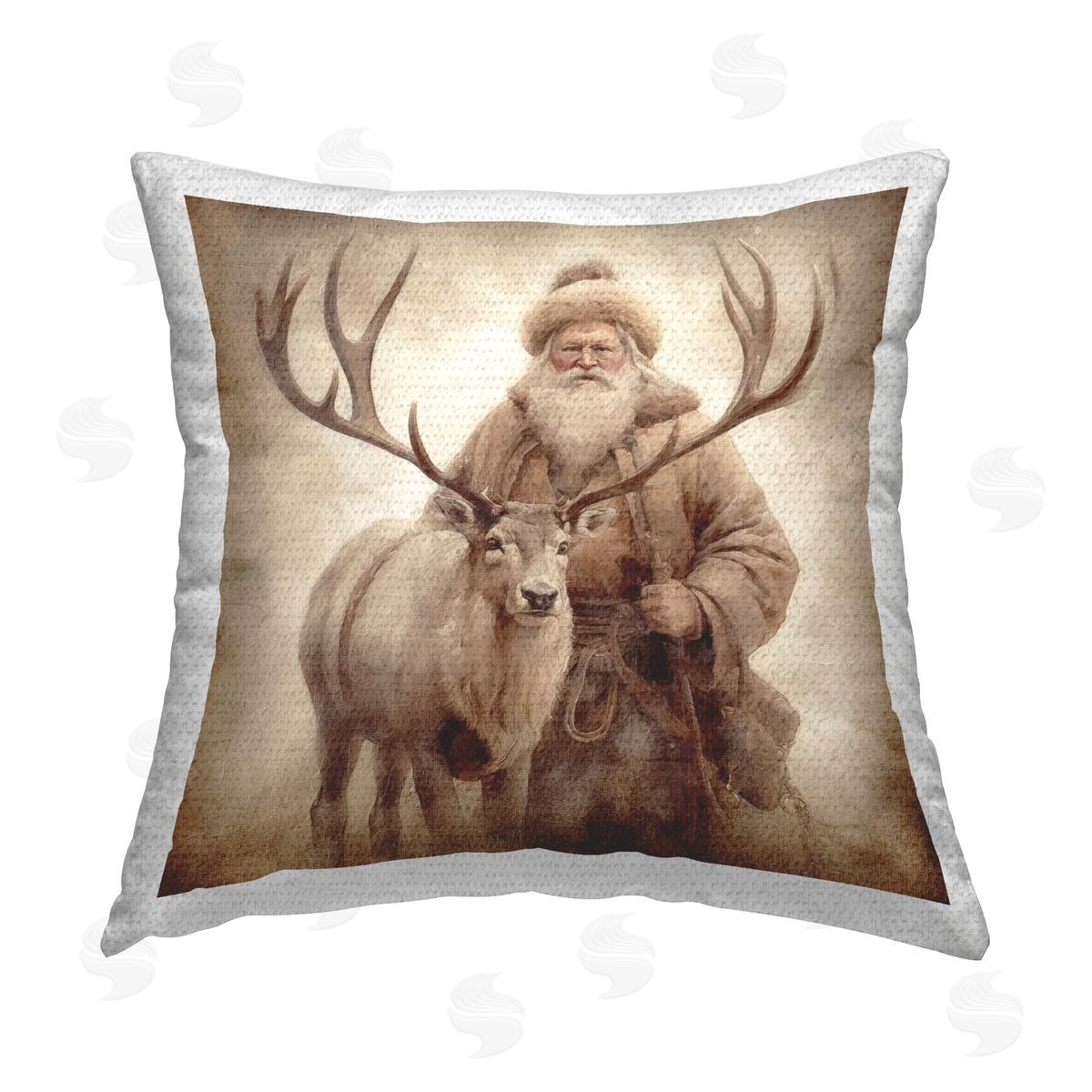 Riley B Traditional Santa & Elk Outdoor Quick-Dry Polyester Printed Throw Pillow