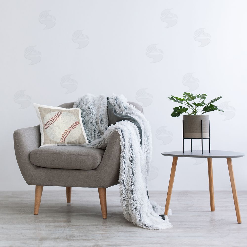 Kim Allen Rustic Natural Baseball Printed Plush Polyester Throw Pillow On Chair