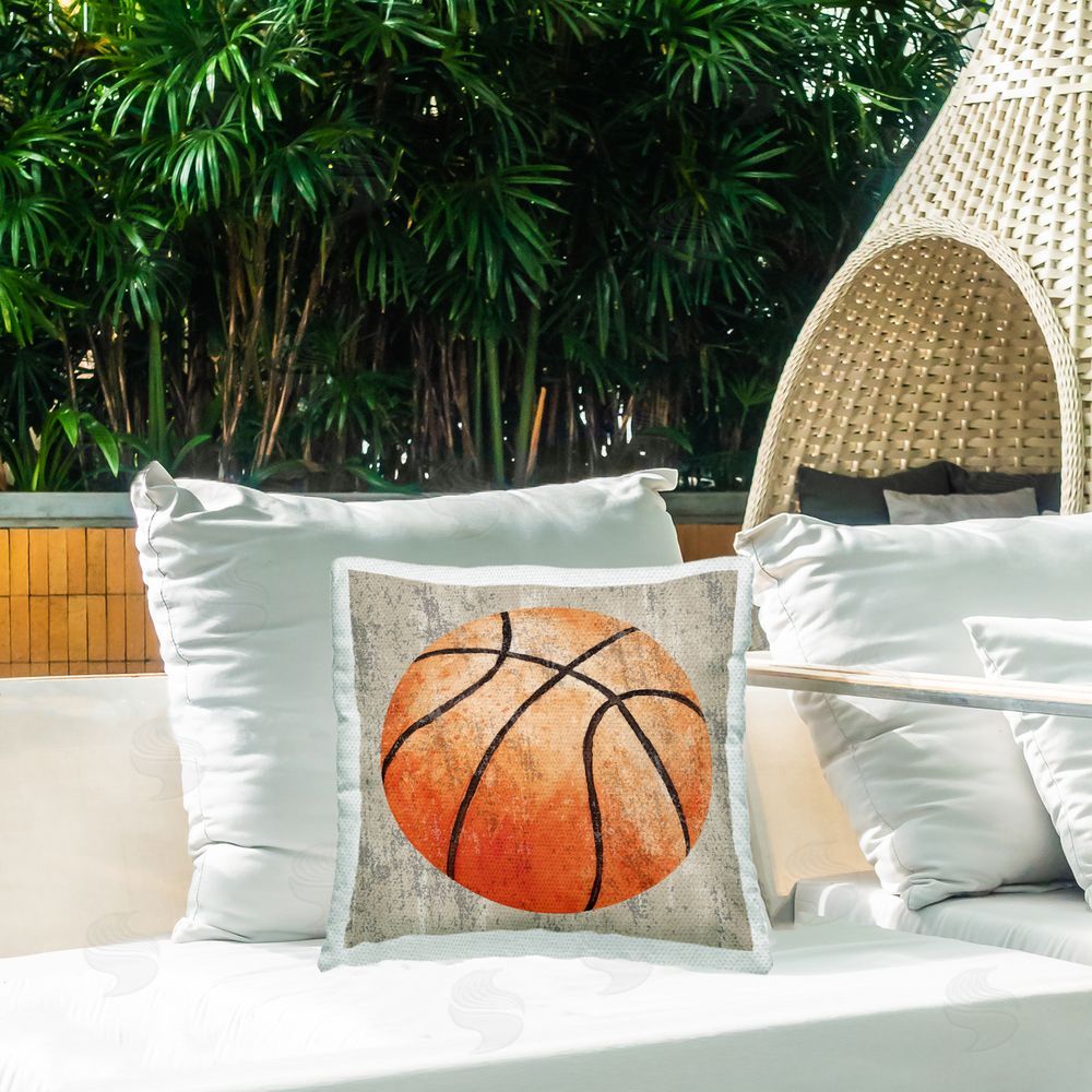 Kim Allen Rustic Sports Basketball Outdoor Quick-Dry Polyester Printed Throw Pillow in Back Yard