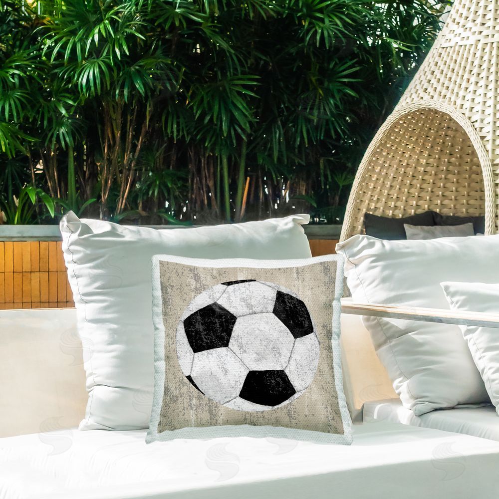 Kim Allen Rustic Natural Soccer Ball Outdoor Quick-Dry Polyester Printed Throw Pillow in Back Yard