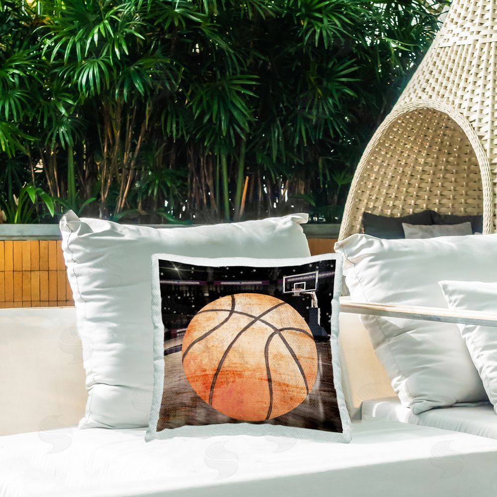 Kim Allen Basketball On Court Outdoor Quick-Dry Polyester Printed Throw Pillow in Back Yard