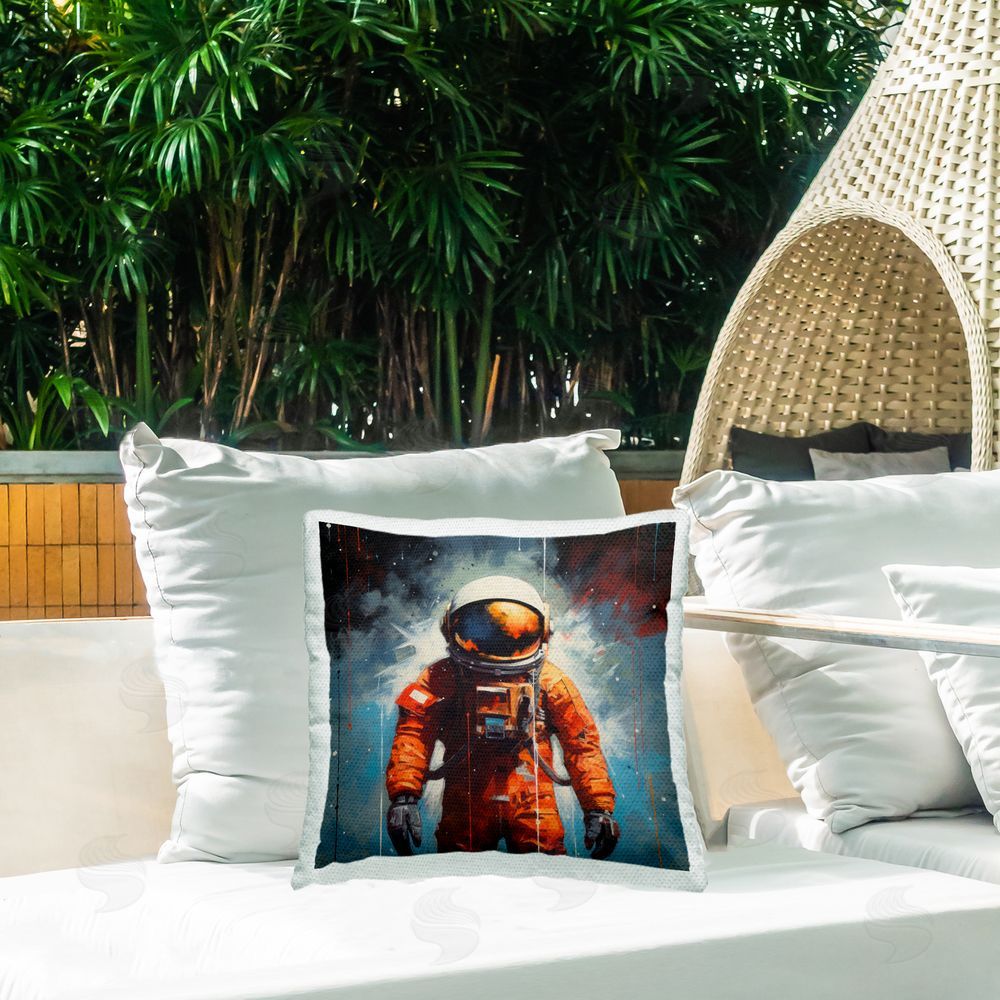 Lazar Studio Modern Astronaut in Space Outdoor Quick-Dry Polyester Printed Throw Pillow in Back Yard