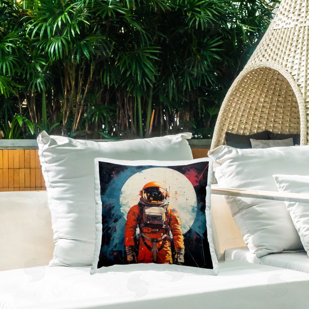 Lazar Studio Astronaut in Modern Galaxy Outdoor Quick-Dry Polyester Printed Throw Pillow in Back Yard