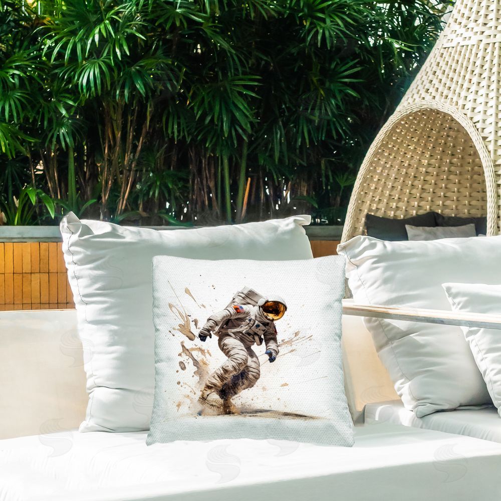 Lazar Studio Astronaut Moon Landing Outdoor Quick-Dry Polyester Printed Throw Pillow in Back Yard