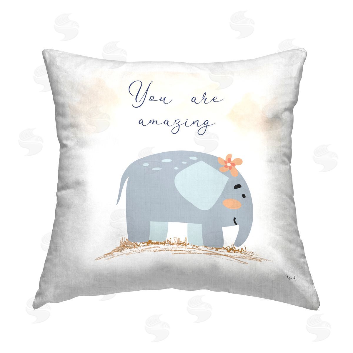 Matthew Piotrowicz Uplifting Nursery Elephant Printed Plush Polyester Throw Pillow