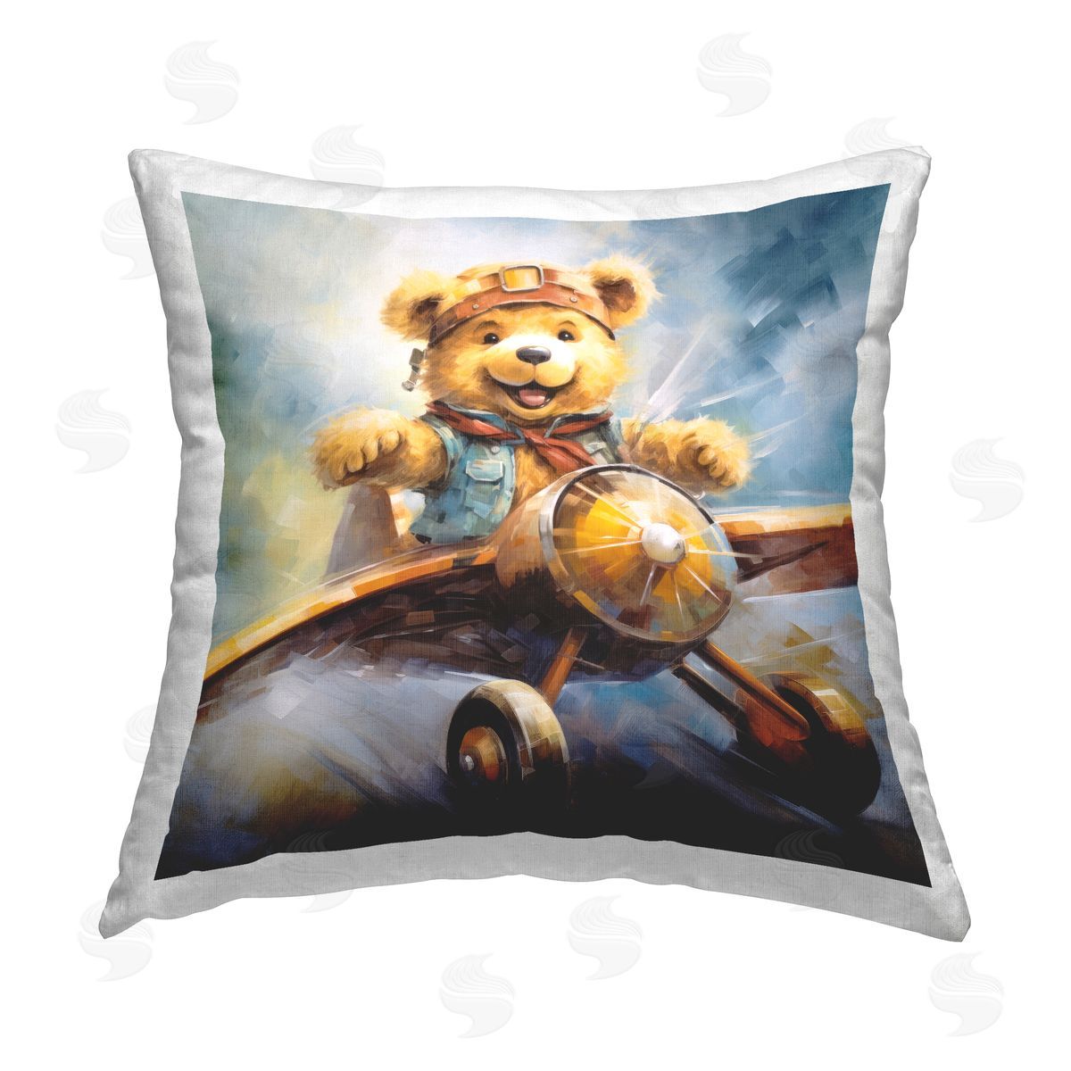 Ray Powers Teddy Bear Pilot Printed Plush Polyester Throw Pillow