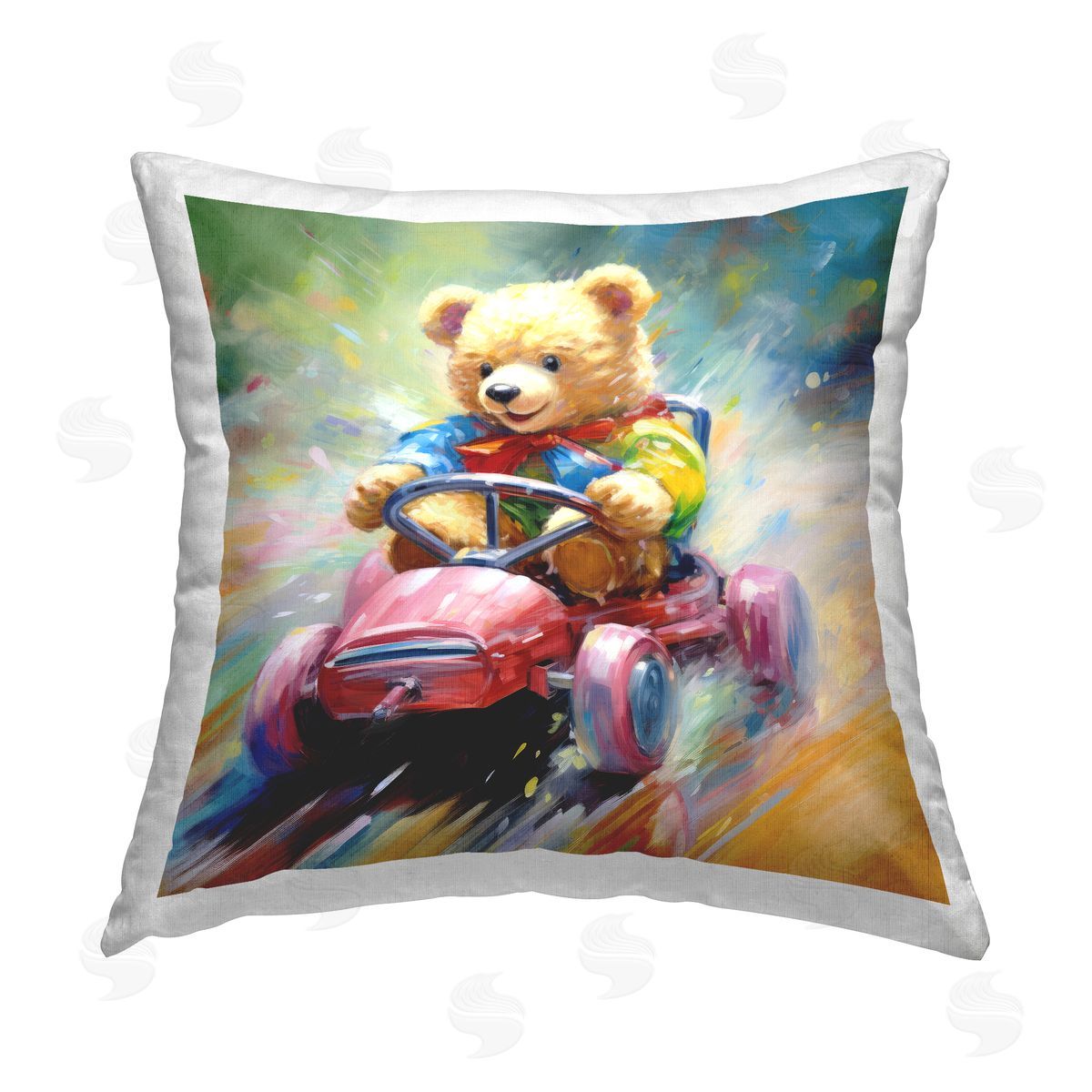 Ray Powers Bear Driving Go Kart Printed Plush Polyester Throw Pillow