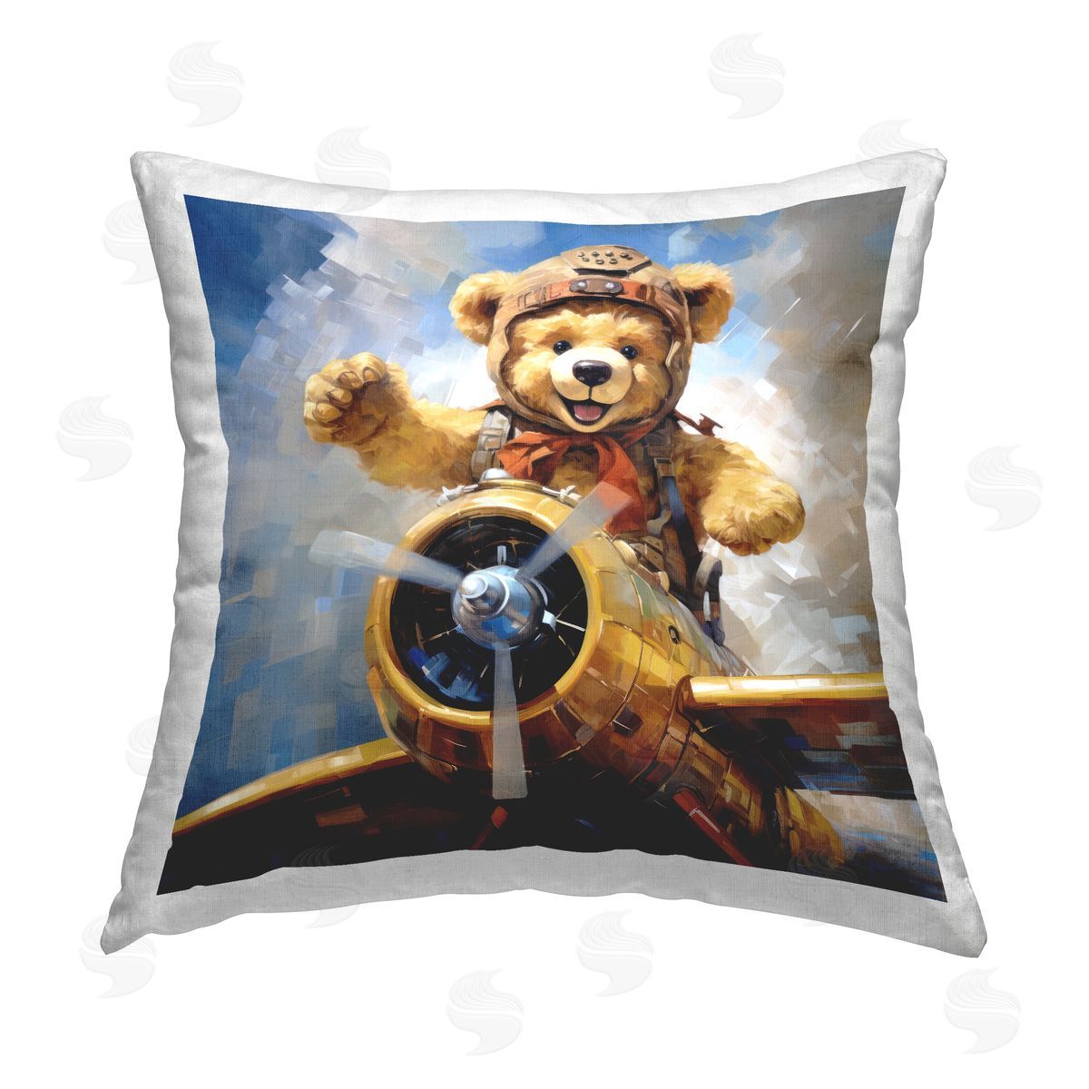 Ray Powers Pilot Bear in Clouds Printed Plush Polyester Throw Pillow