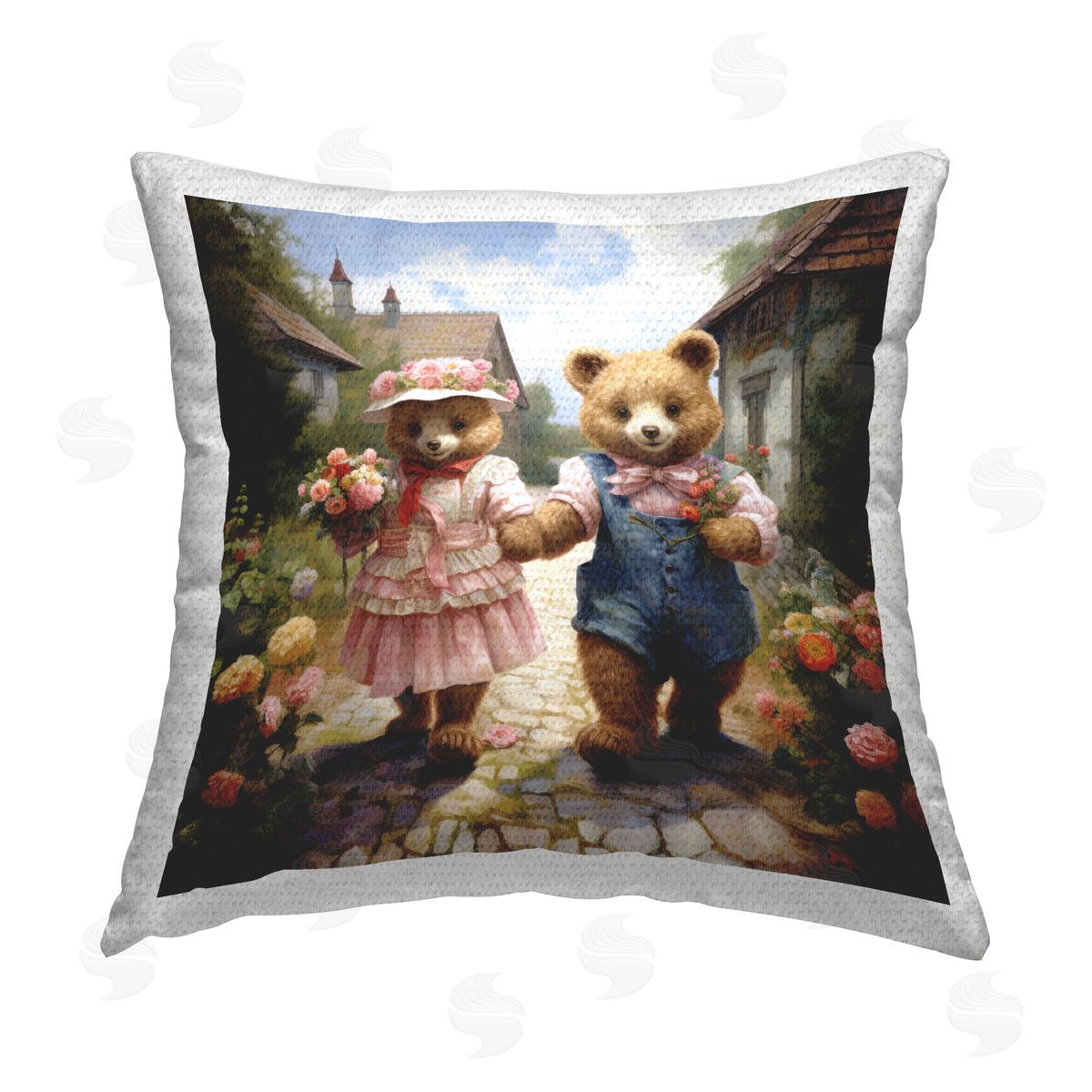 Ray Powers Loving Bears Strolling Outdoor Quick-Dry Polyester Printed Throw Pillow